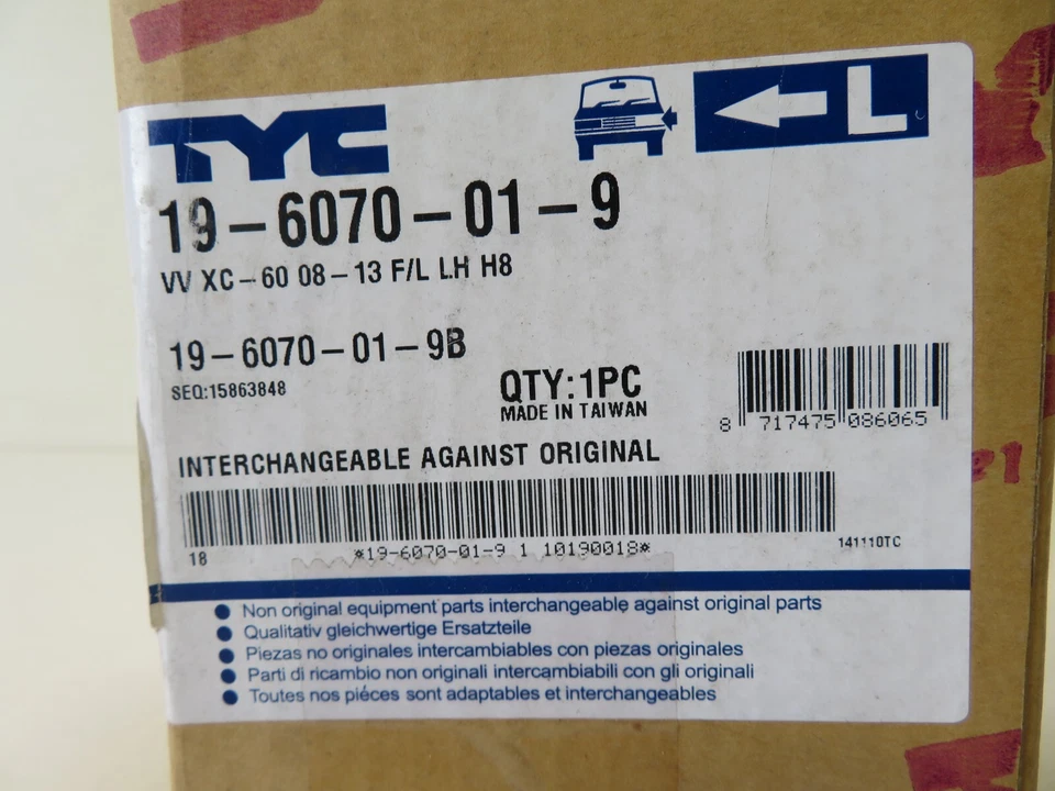 NS PASSENGR LH FRONT FOG LIGHT FOR VOLVO XC60 2008-2013 19-6070-01-9 — 第 3/4 张图片