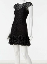 Guess Womens' Black Floral Lace Ruffled Cape-Sleeve Sheath Dress Size 2