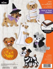 Bucilla Felt Applique 6 Pc Ornament Kit, Trick or Treat Puppies Halloween