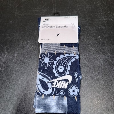Nike Everyday Essential Paisley Crew Socks Navy Blue Men s Size 6-8 Brand New