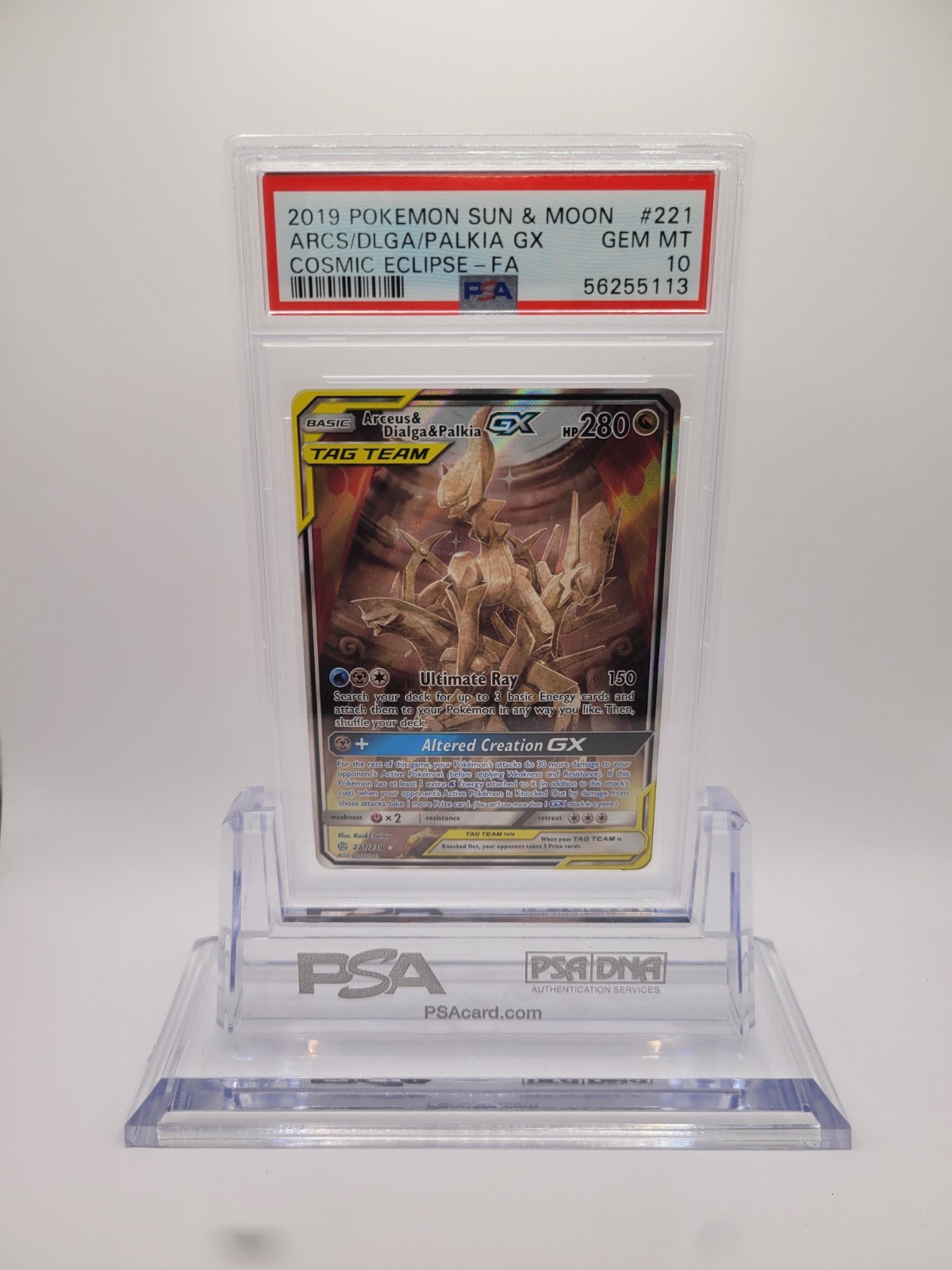 Arceus & Dialga & Palkia GX (Alternate Full Art) 221/236 Sm-Cosmic Eclipse PSA10