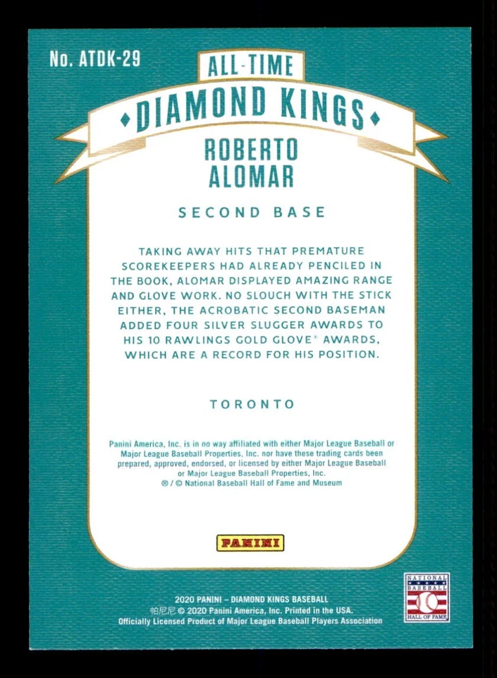 2020 Panini Diamond Kings #ATDK-29 Roberto Alomar All-Time Diamond Kings - Image 2 of 2