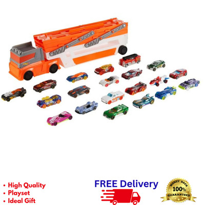 Hot Wheels Mega Hauler Truck Playset w/ 20 Die-Cast Cars Storage