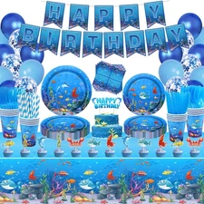 223 Pack Under the Sea Party Supplies Ocean Sea Party Tableware Set Plates Cu...