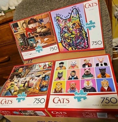 Lot Of 6 Buffalo Games And Master Pieces 750 Piece Jigsaw Puzzles Cat Themed