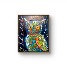 Handmade Original Acrylic Painting - Owl - 11"x14" Signed on Paper Wall Art