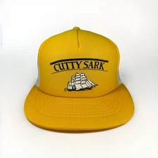 Vintage Cutty Sark Hat Scotch Whiskey 80s Yellow Trucker Cap DEADSTOCK