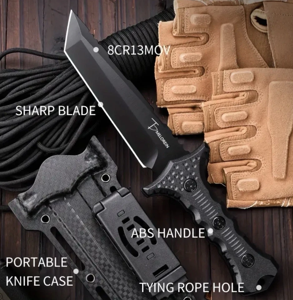 Cuchillo táctico supervivencia con funda hoja fija 8CR13 hoja de acero cuchillo de caza Foto 2 de 4