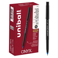 Uni-Ball® Onyx® Rollerball Pens, Micro Point, 0.5 mm, Black Barrel, Blue Ink, Pa