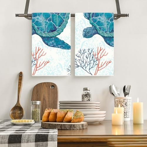 Hand Towel for Bathroom 2 Pcs Decorative Kitchen Towels Sea Turtle Ocean - Bild 6 von 7