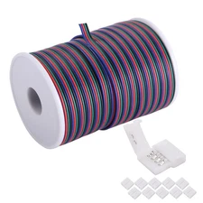 100ft(30.5m) 22 AWG 4Pin RGB Wire Extension Cable with Spool, Led Lights Wire...