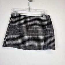 NWT Abercrombie Fitch Wool-Blend Black Plaid Mini Skort Small Faux Wrap Skirt