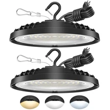 2 Pack 150W UFO High Bay Light, Adjustable Color Temperature 3500K/5000K/6500...