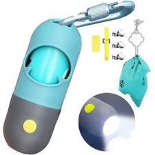 Dog Poop Bag Dispenser with Built-in LED Flashlight and Metal Clip for Leash,...