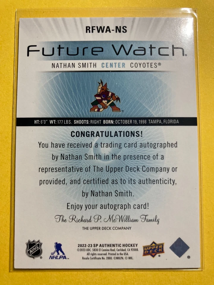 2022-23 SP Authentic '12-13 Retro FW Auto #RFWA-NS Nathan Smith RC 602/699 - Image 2 of 2