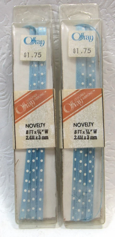 Vintage Offray Polka Dot Ribbon Lot of 10 Pink, Blue Mist, Royal Blue 1/8" New - Image 4 of 4