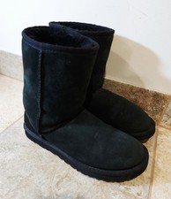 UGG Classic Short Womens Boots Black Suede Sherpa Fur Lined Winter Slip-On 8 EUC