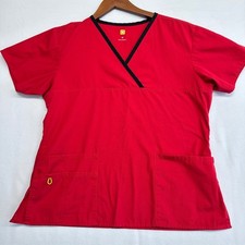 Wonder Wink Women Red Scrub Top V-Neck Medical Uniform Short Sleeve Size M