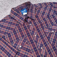 Wrangler Western Shirt Mens Plaid Snap Front Short Sleeve Navy XXL EXCELLENT