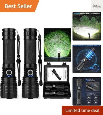 2 Pack Flashlight Rechargeable 99,000 High Lumen, Super Bright Rechargeable F...