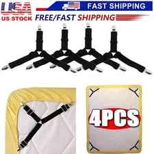 4Bed Sheet Fasteners Adjustable Elastic Suspenders Straps Mattress Covers Clips