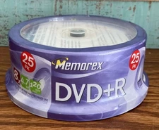 Memorex Blank Recordable DVD+R 8 x 4.7GB 120min Video 25 Pack Spindle Sealed New