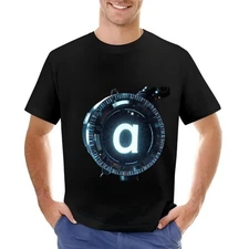 Futuristic Cotton Short Sleeve T-Shirt for Men - Glowing White ' A ' -All-cotton