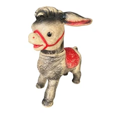 Vintage 1961 Rare Donkey Toy Figure with Red Saddle Hooves on Marble Rollers