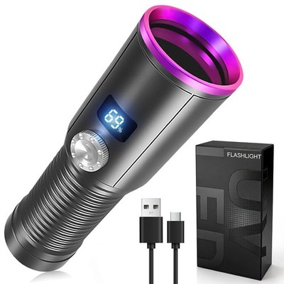 365 nm UV Blacklight Flashlight, High Power Rechargeable Black Light with Enh...