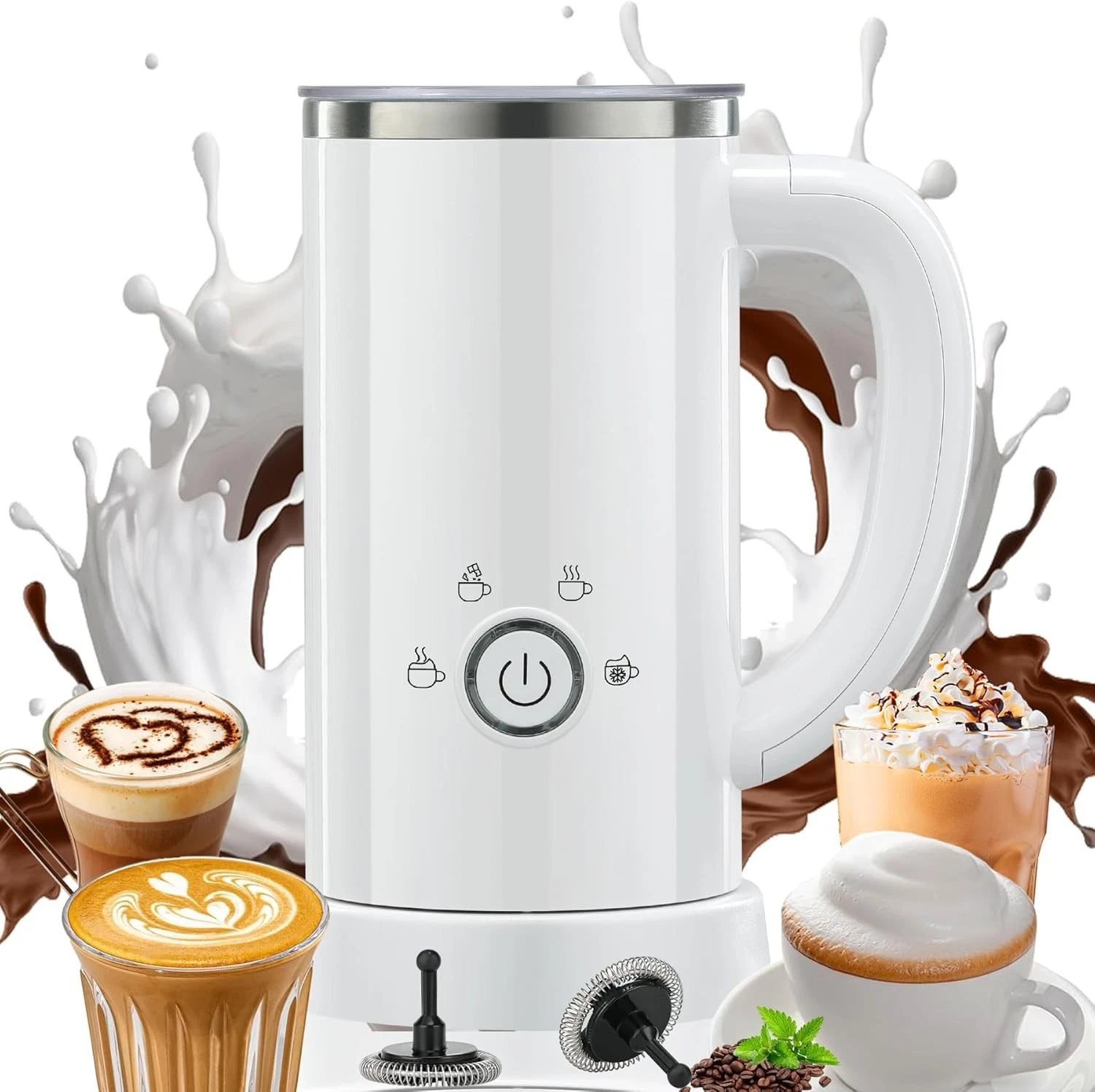 Milk Frother and Steamer,4-in-1 Automatic Milk Warmer with Two Whisks- 10 oz