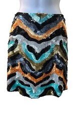 VTG Cache Y2K Silk Sequin Mini Skirt Multicolor Chevron Zigzag Bodycon Club 12