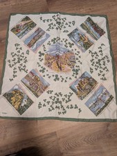 Vintage Hand Painted Ireland Scarf 100 Acetate Shamrocks Landmarks 26x27 Inch
