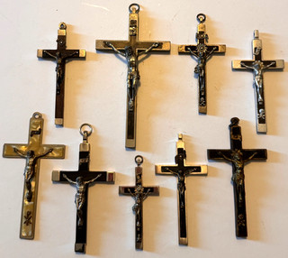 LOT OF 9 RARE ANTIQUE & VINTAGE NUNS HABIT PECTORAL CRUCIFIXES WOW!!!