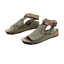 Naot Women Olive Green Suede Ankle Strap Wedge Sandals Size 40 Made in Israel