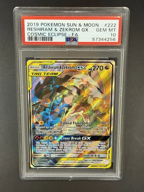 2019 Pokemon Reshiram & Zekrom GX 222/236 Cosmic Eclipse Full Art PSA 10