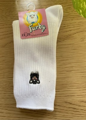 FURBY White Socks With Black Embroidered FURBY Japanese Size 23-25 Cm *NEW RARE*