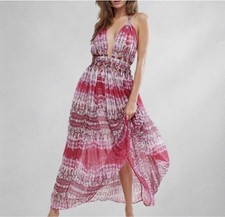 ASOS Pink White Tie-Dye Halter Maxi Dress - Beach Summer vacation backless - US2