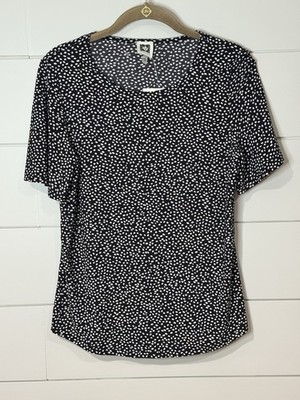 NEW Anne Klein Crewneck Short-Sleeve Top Black and White Size S