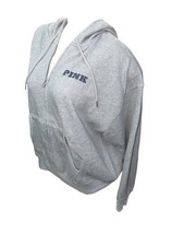 Victoria  s Secret PINK Campus Full Zip Fleece Hoodie Gray PINK 86 Graphic