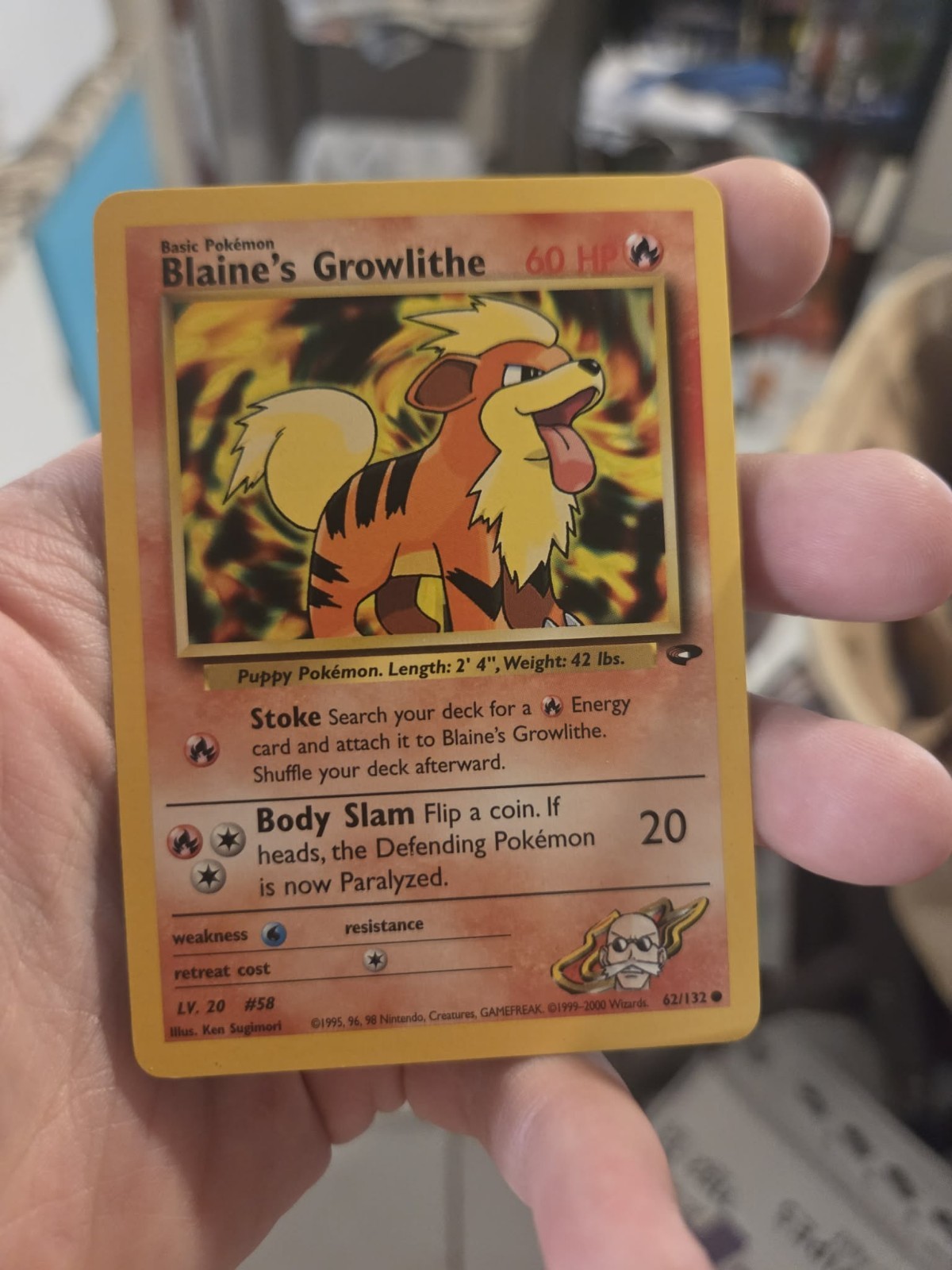 💥 Blaine's Growlithe - 2000 Pokemon Gym Challenge  # 62/132 - Non Holo Vintage