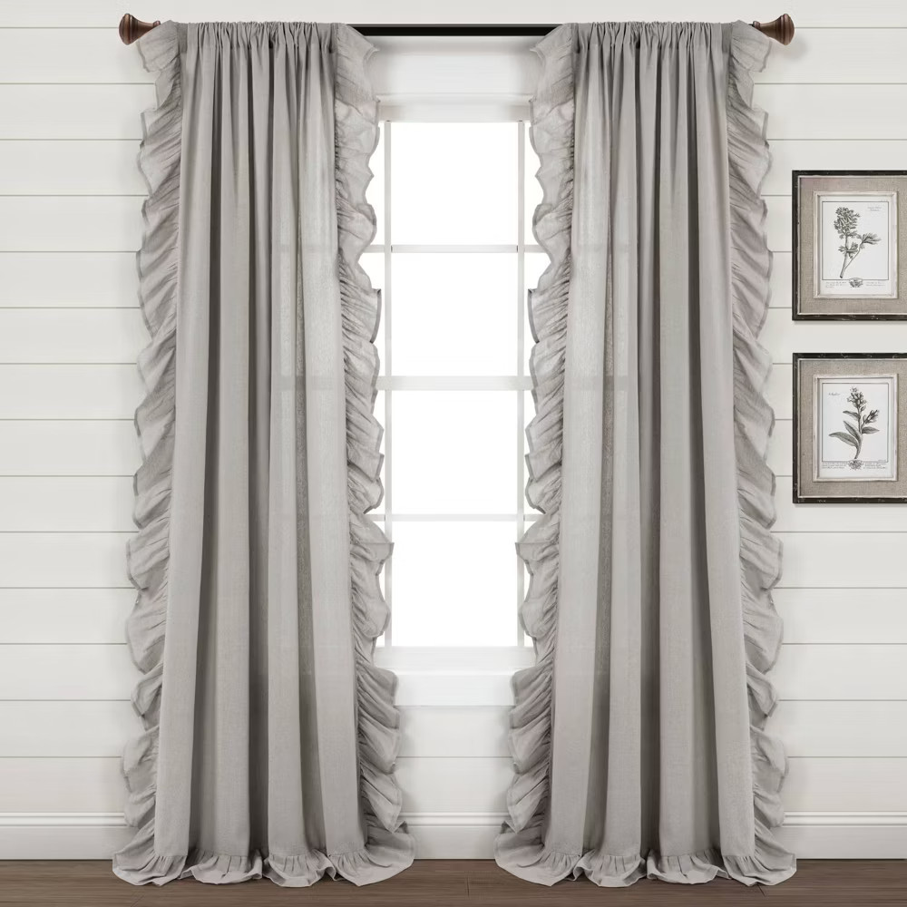 95''x54'' Linen Ruffle Window Curtain Panel Light Gray - Lush Décor