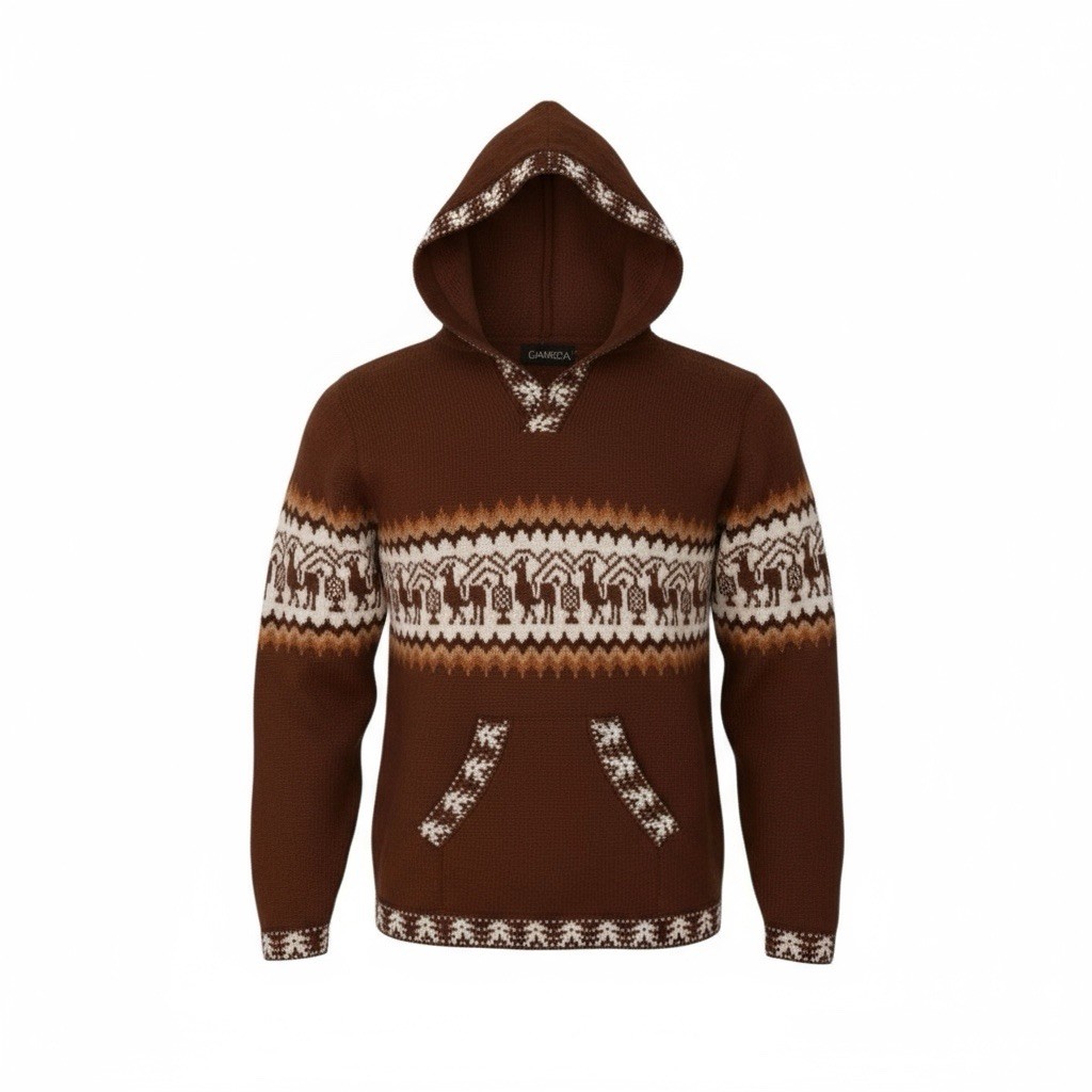 Suéter Jersey Gamboa Lana Alpaca Con Capucha Cuello en V Para Mujer’s L Marrón