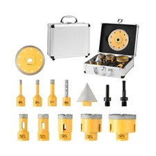 13Pcs Diamond Core Drill Bits Set,Vacuum Brazed Hole Saw Kit 5/8"-11 Thread f...