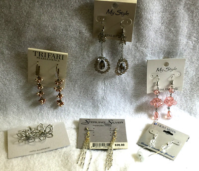 New 6 Pr TRIFARI MY STYLE STERLING DANGLE DROP CHANDELIER EARRINGS Estate LOT#6