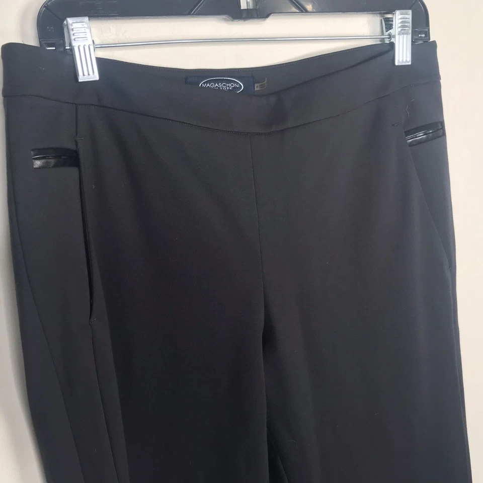 Pantalones Cónicos Magaschoni Negros Talla 6 Cremallera en Dobladillo Cuero Borde Bolsillo Foto 3 de 4