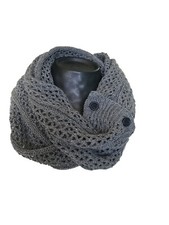 Women's Crochet Cable Infinity Scarf Grey Cottage Core - Double Looped  10 in