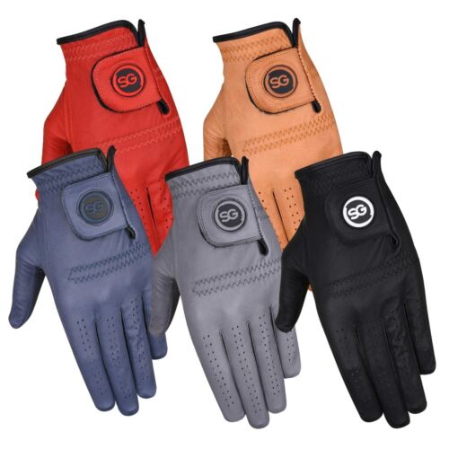 SG Men Colored 100% Cabretta leather golf gloves Black Blue Grey Red Yellow Gold - Picture 1 of 18