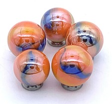 New for 2021 Supernova 16mm Mega Marbles Players Pk 5 Iridescent Orange w Swrls