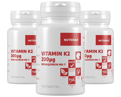 Nutrinax Vitamin K2 - 200µg - 730 vegane Tabletten - Vitamin k2 mk7 - Vitamin k2