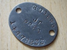 WW2 relic dogtag ww2 RAC RTR Recce Replacement from GSC - ROGERS 233